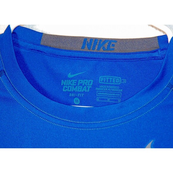 Nike Pro Combat Shirt Mens Medium Blue Long Sleeve Core Fitted Stretch Dri-Fit - Picture 5 of 8